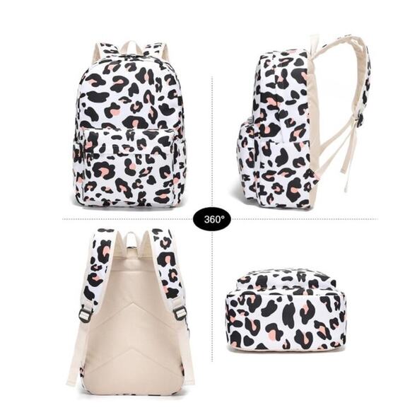 Trendy Leopard Print School Backpack Set 3pc | Lunch Bag + Pencil Case | NEW - Picture 7 of 8